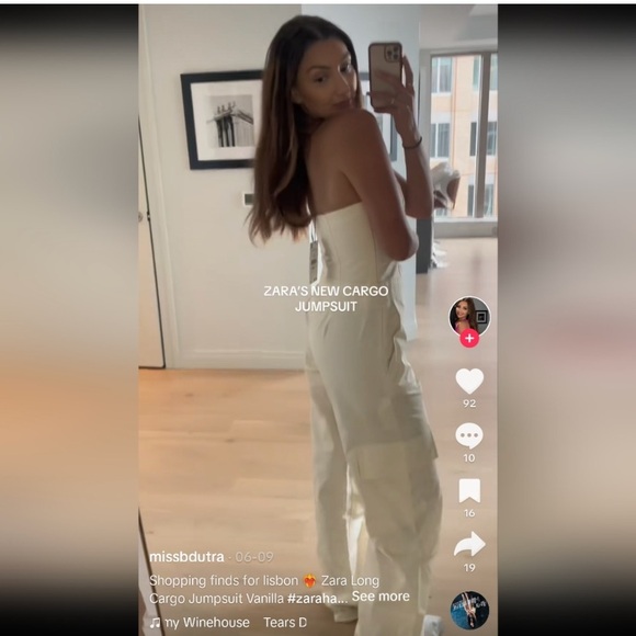 NWT Zara Strapless Wide Leg Cargo Jumpsuit in Off-White - Picture 6 of 16